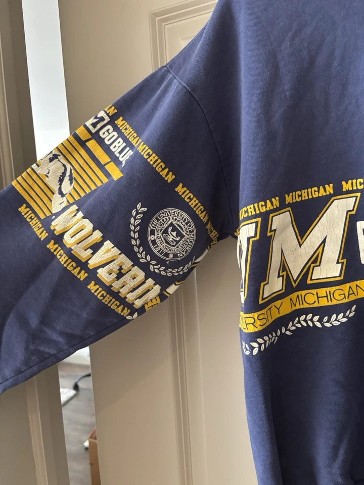 Sudadera vintage Michigan Wolverine, talla grande, azul marino Foto 2 de 4