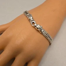 Sterling Silver Milor Italy Panther/Jaguar Bracelet 7.5” 16.75g -Herringbone
