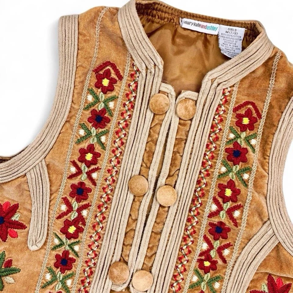Винтажный Y2K Mary-Kate & Ashley Olsen коричневый желтовато-коричневый вышивка цветочный хиппи жилет - Изображение 3 из 4