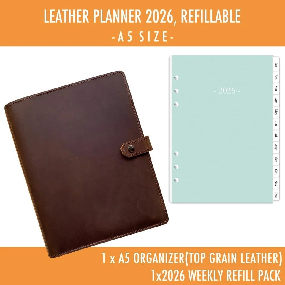 2026 Leather Planner in A5 - Durable 6-Ring Binder with Multiple Storage Pockets - Image 4 of 4