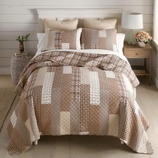 Cotton King Bedding Set 3 Piece Highland Plaid 110" x 90" Cotton Quilt Set Two