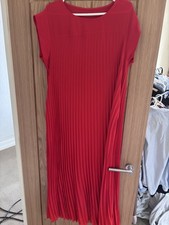 Plus Size Red Long Pleated Dress With Pockets