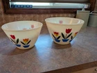 Vintage 1950's Fire King Oven Ware Tulip Milk Glass Nesting Bowls Set of 2