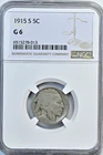 1915-S 5C Buffalo Nickel Five Cents NGC Graded G6 Good Original Coin 3929