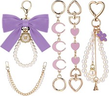 5 Pcs Bag Extender Chain Pearl Purse Chain Ribbon Bow Keychain