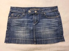 EUC Junior's sz 5 Stretch AE American Eagle Denim Mini Skirt Blue Distressed Y2K