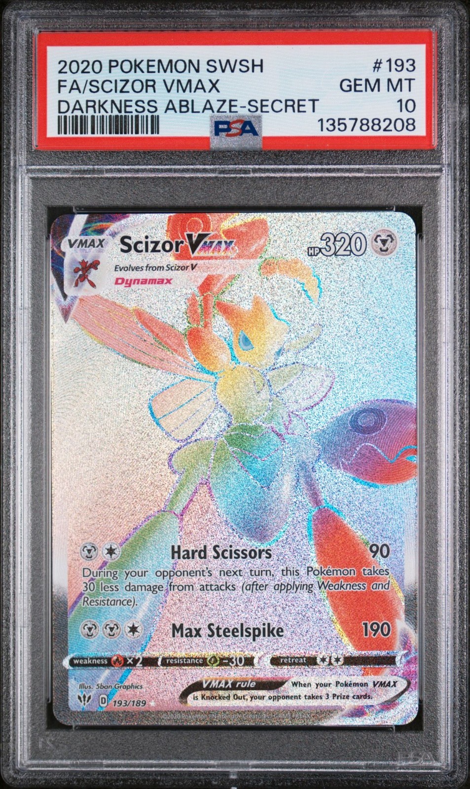 2020 POKEMON SWORD & SHIELD DARKNESS ABLAZE SECRET FULL ART/SCIZOR VMAX PSA 10