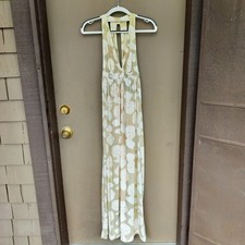 Vintage Rare 1970s Young Edwardian Cream Tan Sleeveless Marilyn Print Maxi Dress
