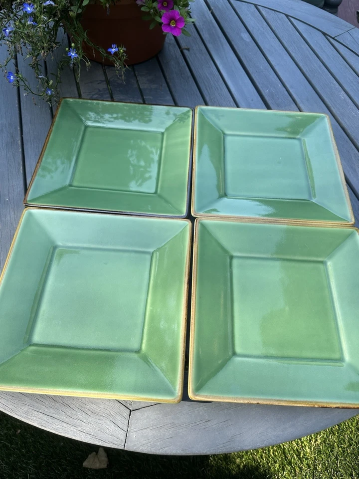 Pottery Barn Asian Square 8" Sushi Plates Set of 4 Jade Green Made in Japan MINT - Image 2 of 4
