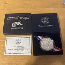 2007 P Jamestown 400th Anniversary Silver Dollar Uncirculated$1 Coin Box and COA