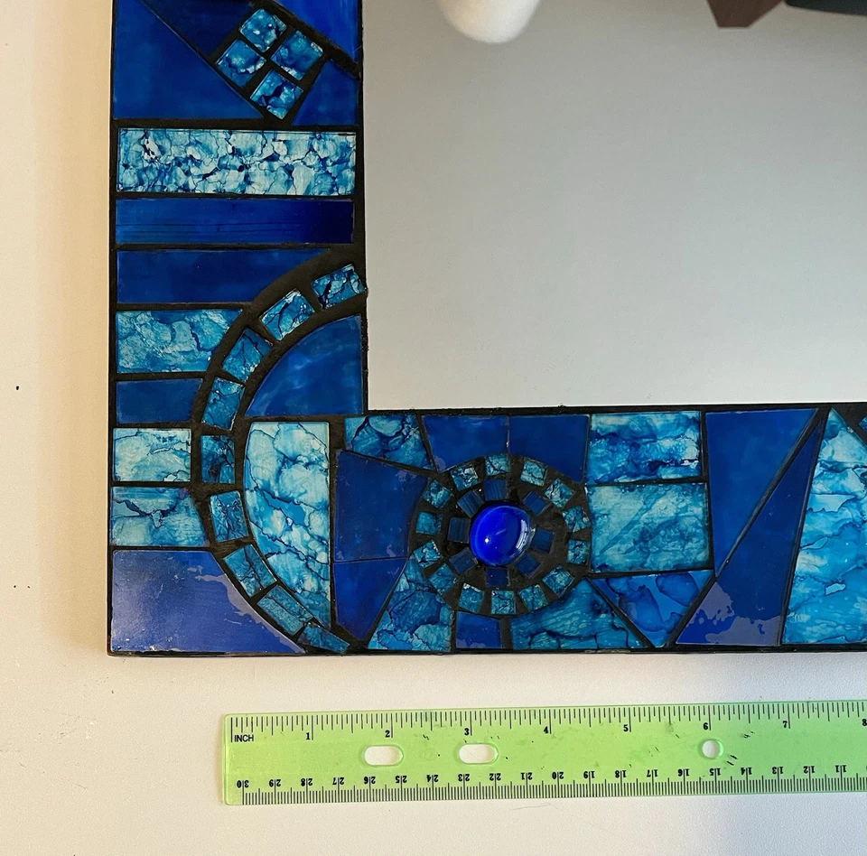 Blue and White Glass Tile Mosaic Square Mirror - Image 4 of 4