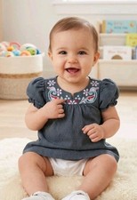 Tea Collection Kerala Bubble Sleeve Navy Blue Embroidered Dot Dress 18-24 Month