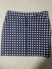 VTG Larry Levine 8 Navy White Dot Stretch Cotton Twill Pencil Skirt W/Pockets