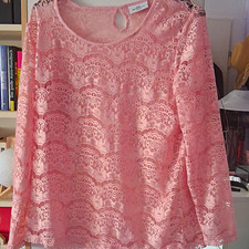 Gina Benotti Damen Bluse Rosa Langarm Rundhalsausschnitt Spitze Gr. 44