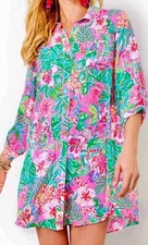 Lilly Pulitzer Natalie Shirtdress Cover Up Journey to the Jungle Size S, New
