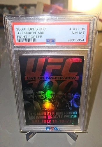 2009 Topps UFC Brock Lesnar/F.Mir Fight Poster Rookie Card #UFC100 PSA 8 (RC) - Picture 1 of 4