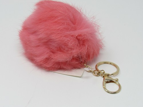 Pink Pompon Purse Charm Keychain Key Fob Fluffy Plush Ball Key Ring Pom-Pom - Picture 3 of 7