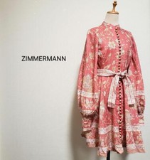 ZIMMERMANN Puff sleeve 100% linen allover pattern dress 0