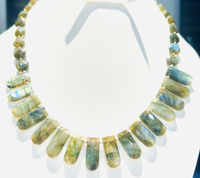 Colorful Labradorite Rectangle Gemstone Beaded Ready to Wear Necklace 24''