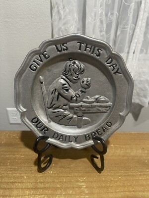 Vintage 1972 Sexton Pewter Plate 5016  GIVE US THIS DAY OUR DAILY BREAD  8in