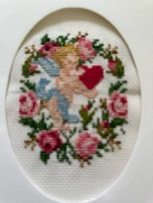 COMPLETED FINISHED CROSS STITCH CARD “VALENTINE CARD”