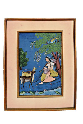 Indian miniatureインドの女性と鹿の絵画 s-l400.jpg