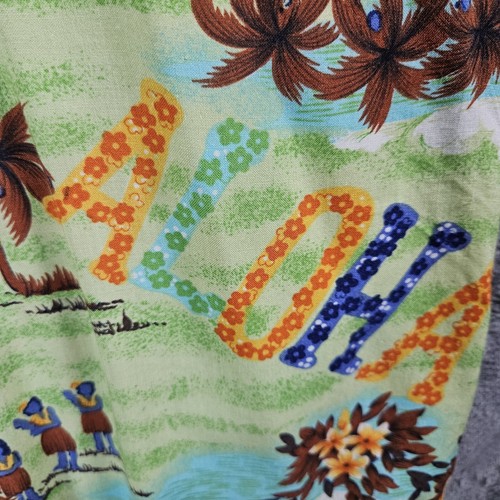 VINTAGE THUMBS UP Hawaiian Mens Camp Shirt Lime Green Sz L Tropical Print Resort - Picture 3 of 13
