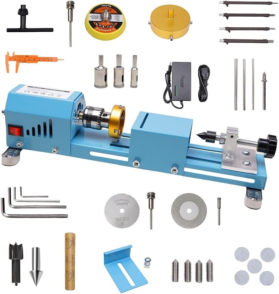 Multi-Purpose Mini Lathe with 24V Motor & Complete Woodworking Accessories