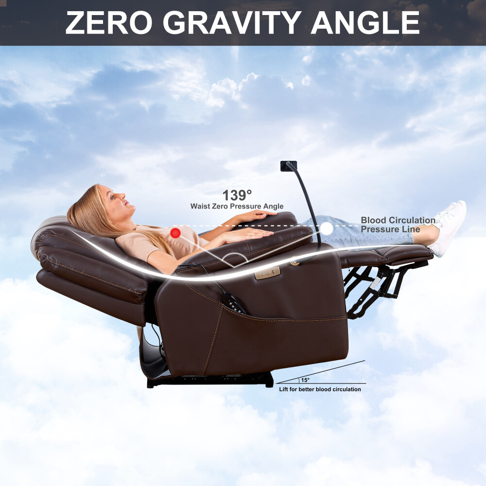 Zero Gravity Power Recliner 8 Vibrating Points Massage Heating Bonded Leather US