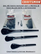 CRAFTSMAN HAND TOOLS 3pc 1/4 3/8 1/2 FULL POLISH Ratchet socket wrench set
