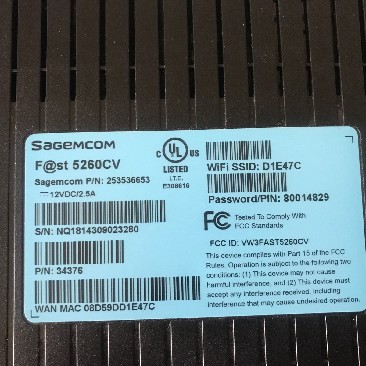 SAGEMCOM FAST 5260CV WIRELESS WiFi ROUTER CHARTER OPTIMUM - Free Shipping