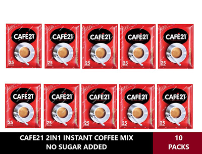 10 PACKS 250 STICKs CAFE21 2IN1 INSTANT COFFEE MIX NO SUGAR ADDED FAST SHIPPING