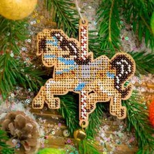 DIY Bead Embroidery Kit on Wood Christmas Horse Beadwork Beaded Craft Set