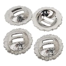 4 Pack 1-1/4" Saddle Bright Silver Round Slotted Berry Conchos