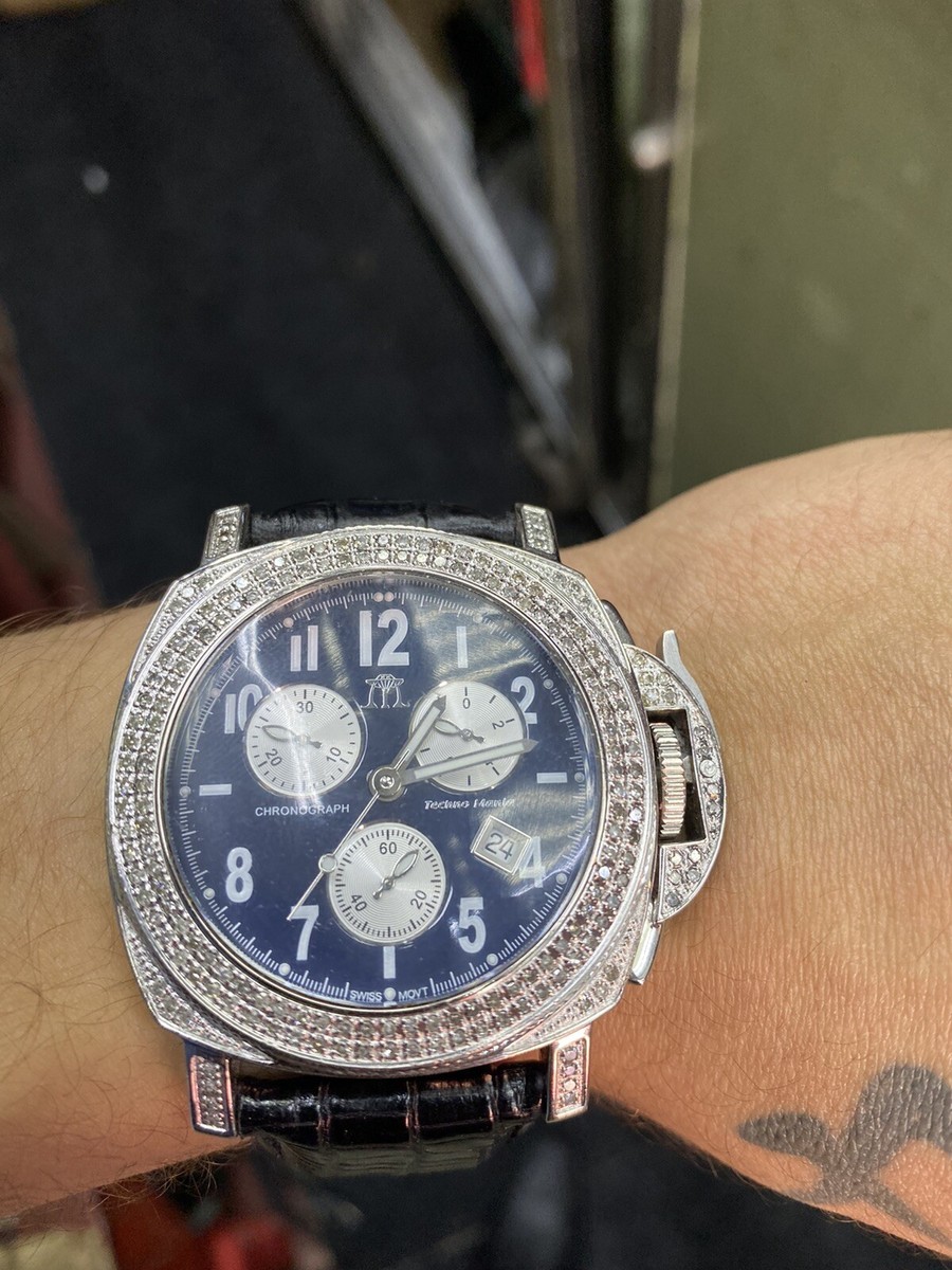 Techno Mania MW-939 Blue Dial Diamond Bezel Leather Band  display picture 1