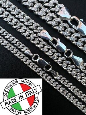 Miami Cuban Chain Diamond Cut Real 925 Sterling Silver Bracelet Necklace 3-7mm