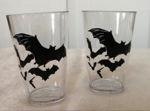 Pottery Barn Kids Pair Black Bats Clear Plastic Tumblers Cups