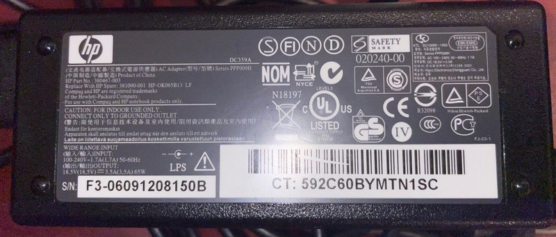 Genuine OEM HP 380467-003 Laptop AC/DC Adapter DC359A Power Supply