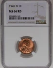 1945 D Lincoln Wheat Cent MS 66 RD NGC