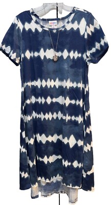 NWT LuLaRoe Medium Navy Blue Royal Blue & White Tie Dye Carly Swing Dress