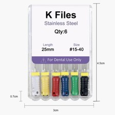 Dental Endo Root Canal File K-FILES Stainless Steel Hand Use 25mm 6-40 6pcs/box