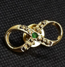 Vintage Infinity Sign Ribbon Gold Tone Green Lapel Pin