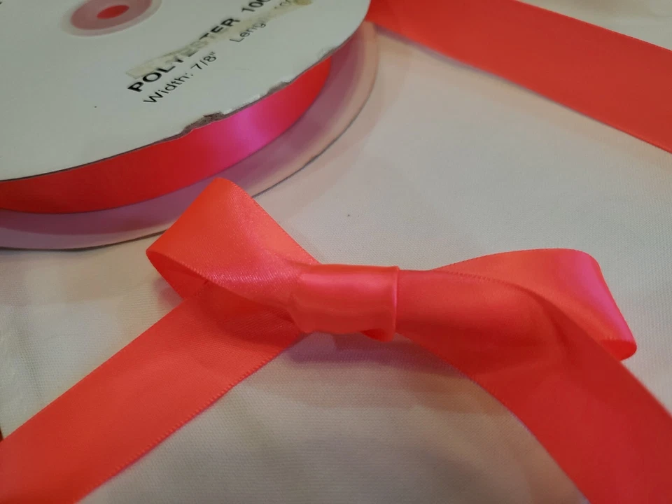 Neon Pink 7/8" Sain Ribbon Single Faced 10 yards decorate, sew, craft, prom 2023 - Image 4 of 4