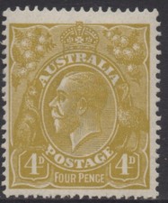 AUSTRALIA 1924 4d OLIVE - YELLOW KGV STAMP MLH SG.80 1st.WMK