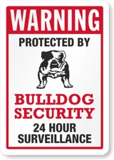Warning Protected By Bulldog Security Sign Weatherproof Aluminum 8"x12"