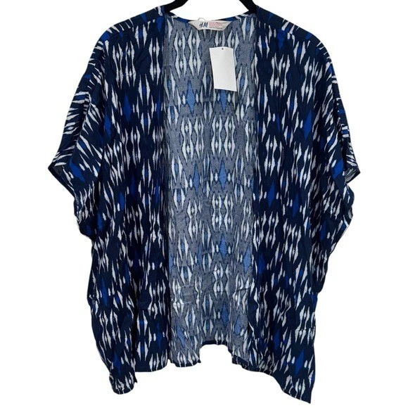 Новый H & M синий и белый абстрактный печать пляж плавать прикрытие девочки размер 12-13y - Изображение 2 из 4