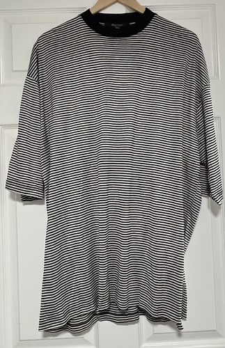 VINTAGE Bernini Shirt Mens Extra Large Black White Stripe Grunge Made in Italy