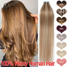 Seamless Thick Tape In Skin Weft 100 Remy Human Hair Extensions Full Head Brown