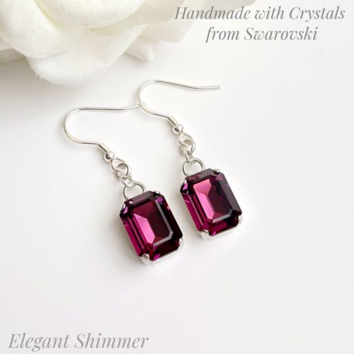 Sterling Silver Earrings with Swarovski®️ 14mm Amethyst Octagon Crystals. Mum - Picture 1 of 4