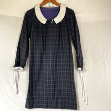 Vestido recto vintage casero Blackwatch a cuadros XS pulóver con cuello corbatas puños